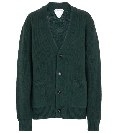 BOTTEGA VENETA Oversized V-neck Wool Cardigan In Green