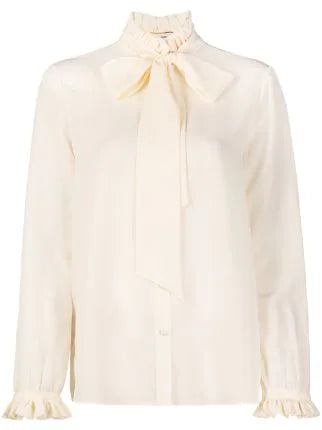 Saint Laurent pleated collar pussy-bow blouse
