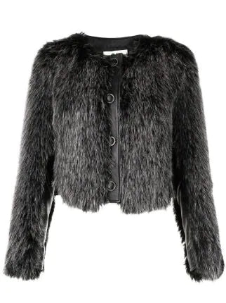 Ports 1961 collarless buttoned faux-fur jacket