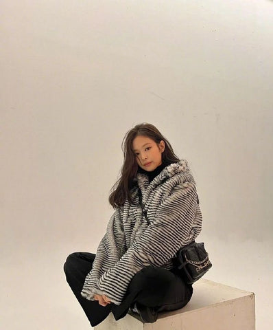 JENNIE IN HER CHANEL Stripe Hoodie Jacket