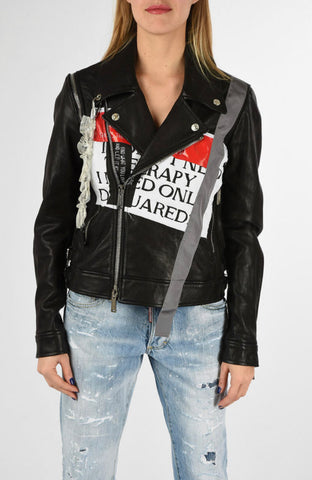 DSQUARED2 LEATHER EMBROIDERED JACKET