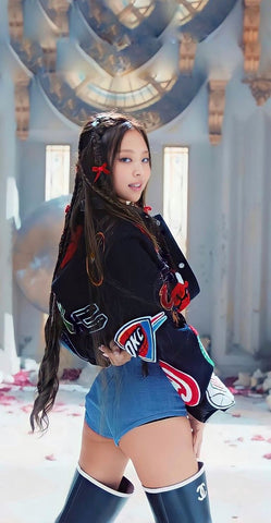 JENNIE IN HER NBA Collage Wool / Leather Jacket