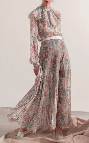 Giambattista Valli Floral-Print Pleated Silk-Chiffon Maxi Skirt