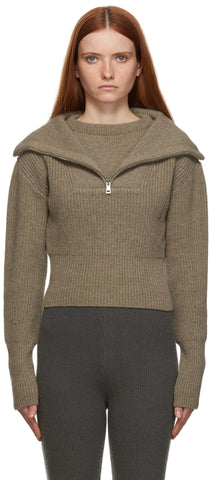 SYSTEM Taupe Wool Half-Zip Sweater