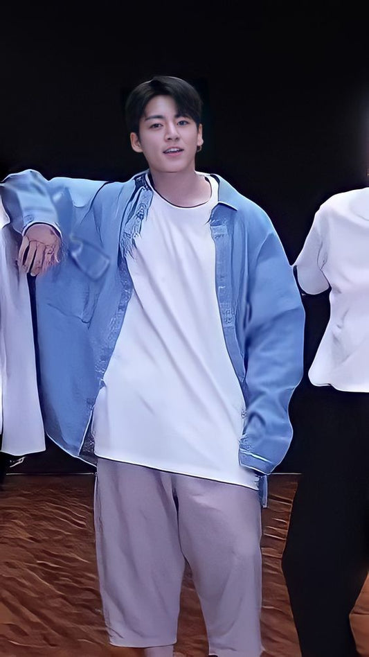 BTS Jungkook Inspired Light Blue Loose Long-Sleeved