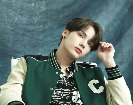 TXT Hueningkai Inspired Green Leather Shoulders Baseball Jacket