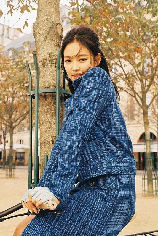 Black Long Sleeve Plaid Tweed Dress  Jennie - Blackpink - Fashion Chingu