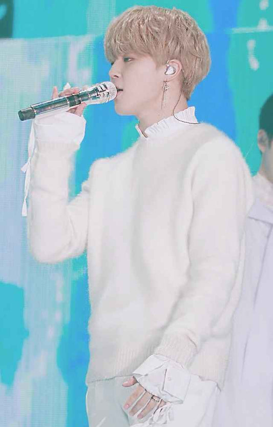 BTS Jimin Inspired White Frilled Mock Neck Sweater