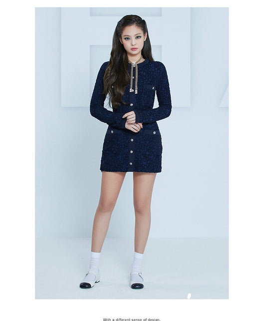 Black Long Sleeve Plaid Tweed Dress  Jennie - Blackpink - Fashion Chingu