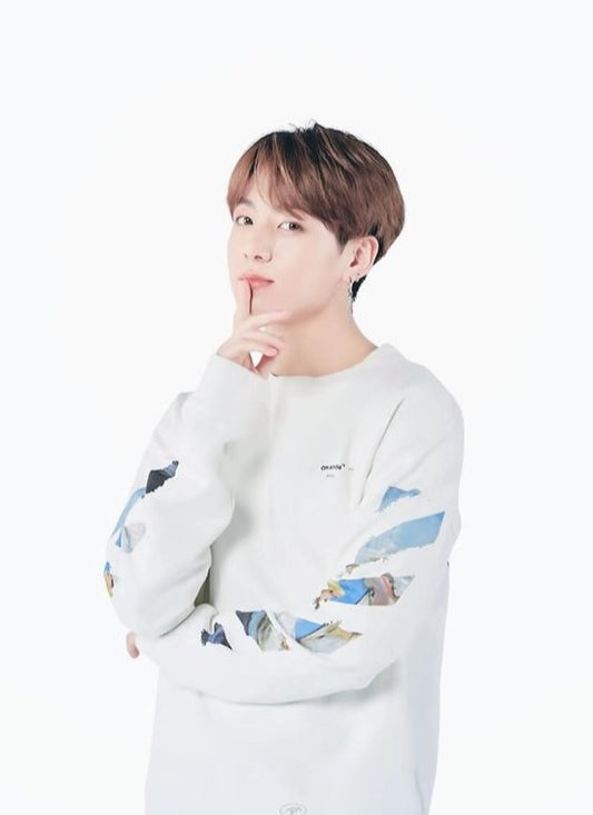 BTS Jungkook Inspired White Round Neck Long-Sleeved Sweater