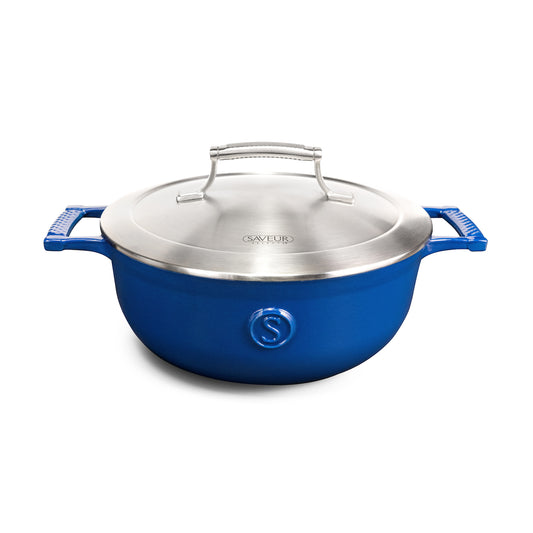 4.5-Quart Enameled Coated Oval Braiser with Stainless Steel Lid – Saveur  Selects