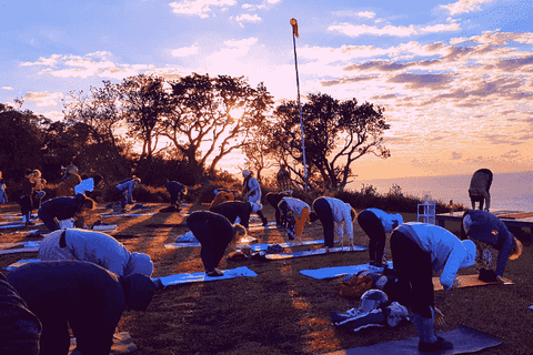 Group doing yoga at Bald Hill Australia on International Yoga Day 2019