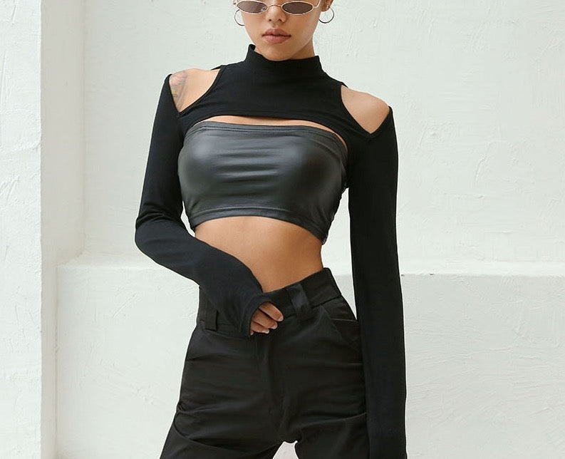 SEXY cold shoulder mini crop top