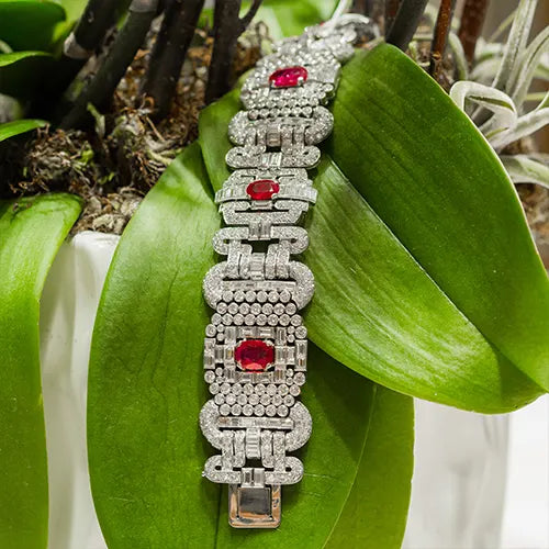 Red gemstone and diamond bracelet