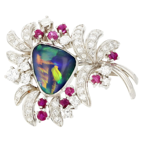 Opal and Ruby estate brooch