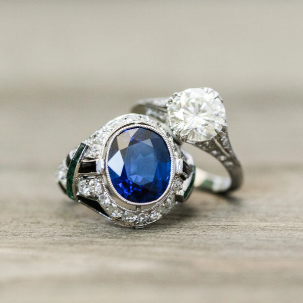Blue gemstone and diamond rings