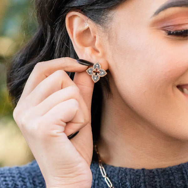 black and rose gold earrings