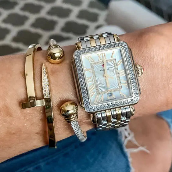 Two tone Michelle watch and braceelets