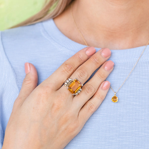 Yellow gemstone ring and necklace