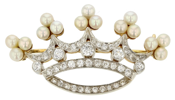 Pearl and diamond crown pin