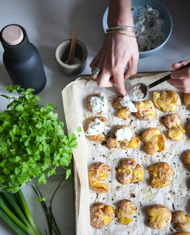 Stuffed Bakers Smashed Potatoes