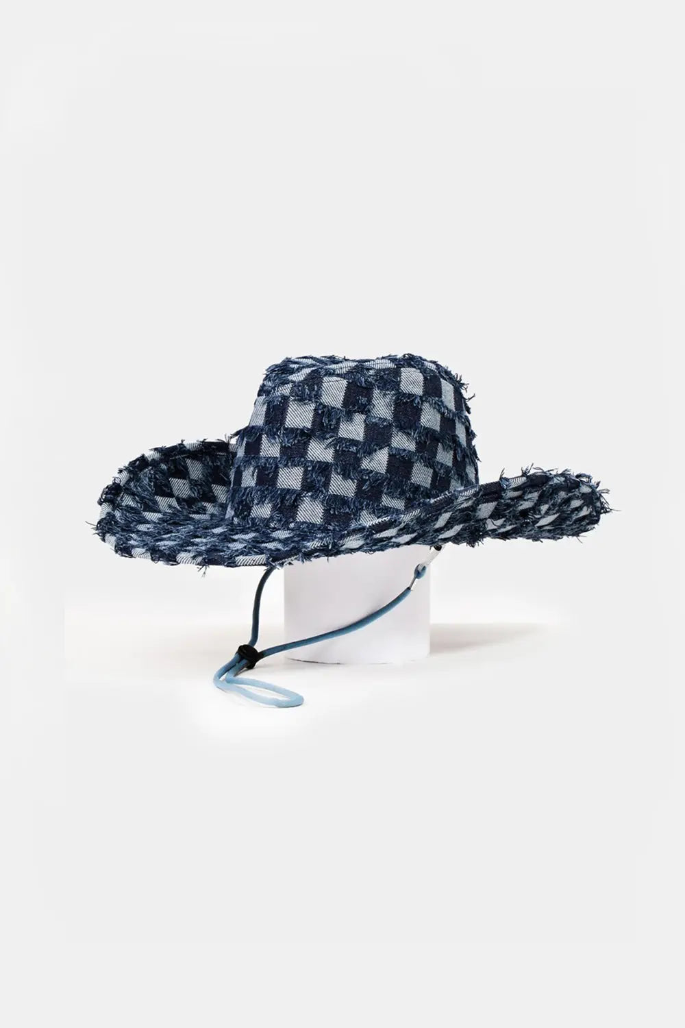 Checkered Fringe Denim Cowboy Hat - GlossiChic Collection