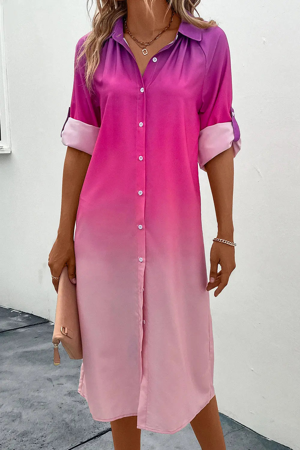 Gradient Long Sleeve Shirt Dress Trendsi