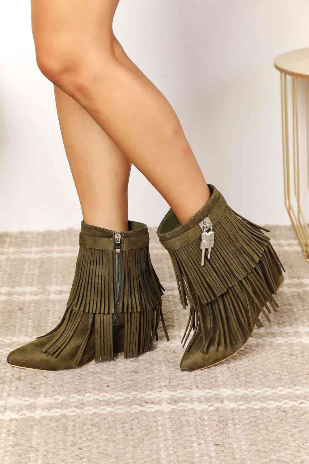 Tassel Wedge Heel Ankle Booties GlossiChic Collection