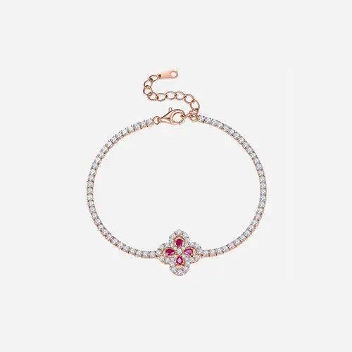 Lab-Grown Ruby 925 Sterling Silver Flower Shape Bracelet GlossiChic Collection