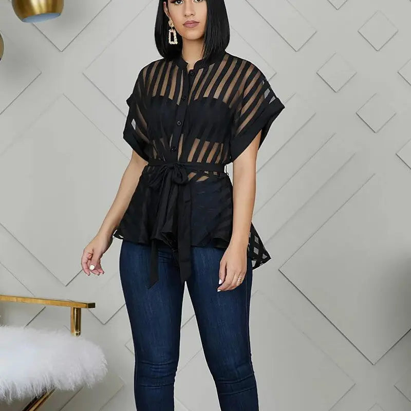 Striped Sheer Shirt GlossiChic Collection