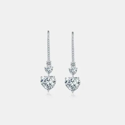 5.44 Carat 925 Sterling Silver Moissanite Heart Drop Earrings - GlossiChic Collection