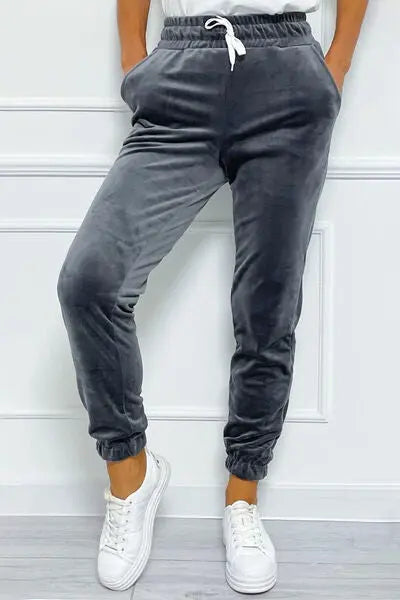 Wide Waistband Drawstring Cropped Joggers GlossiChic Collection