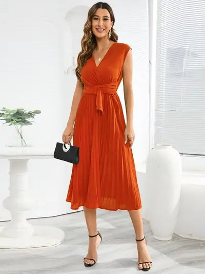 Tied Surplice Pleated Tank Dress Trendsi