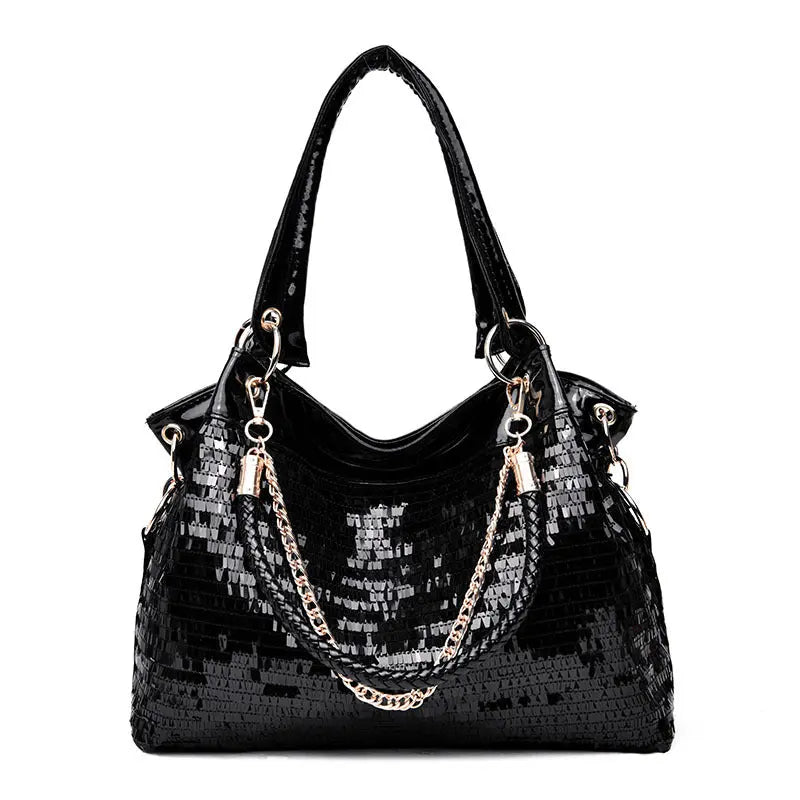 Large Capacity Solid Color Sequin Shoulder Bag GlossiChic Collection