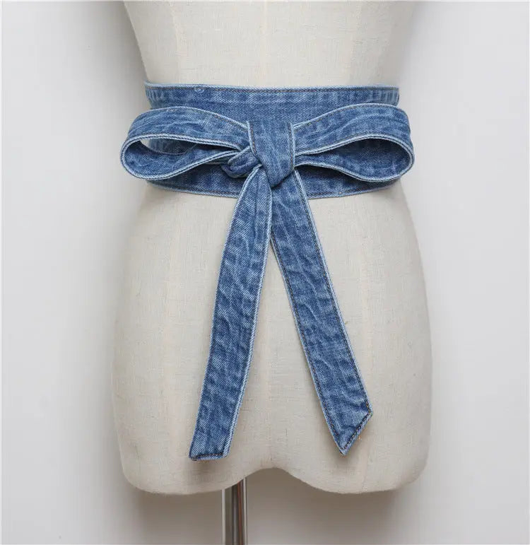 Fashion Wash Denim Bow Tie Waist Belt - GlossiChic Collection