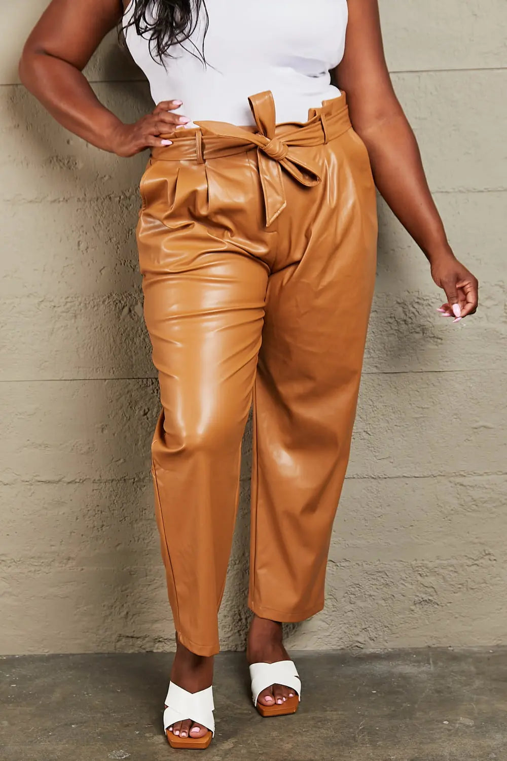 Full Size Faux Leather Waist Pants - GlossiChic Collection