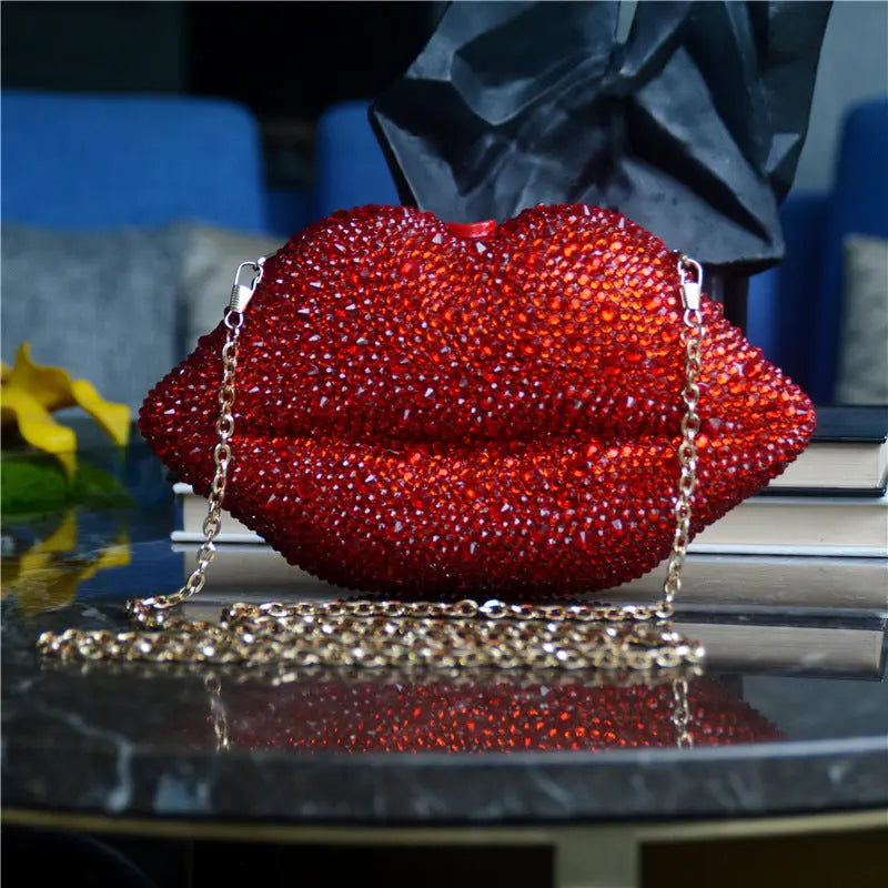 Rhinestone Bag Acrylic Lip Chain Dinner Bag Women GlossiChic Collection