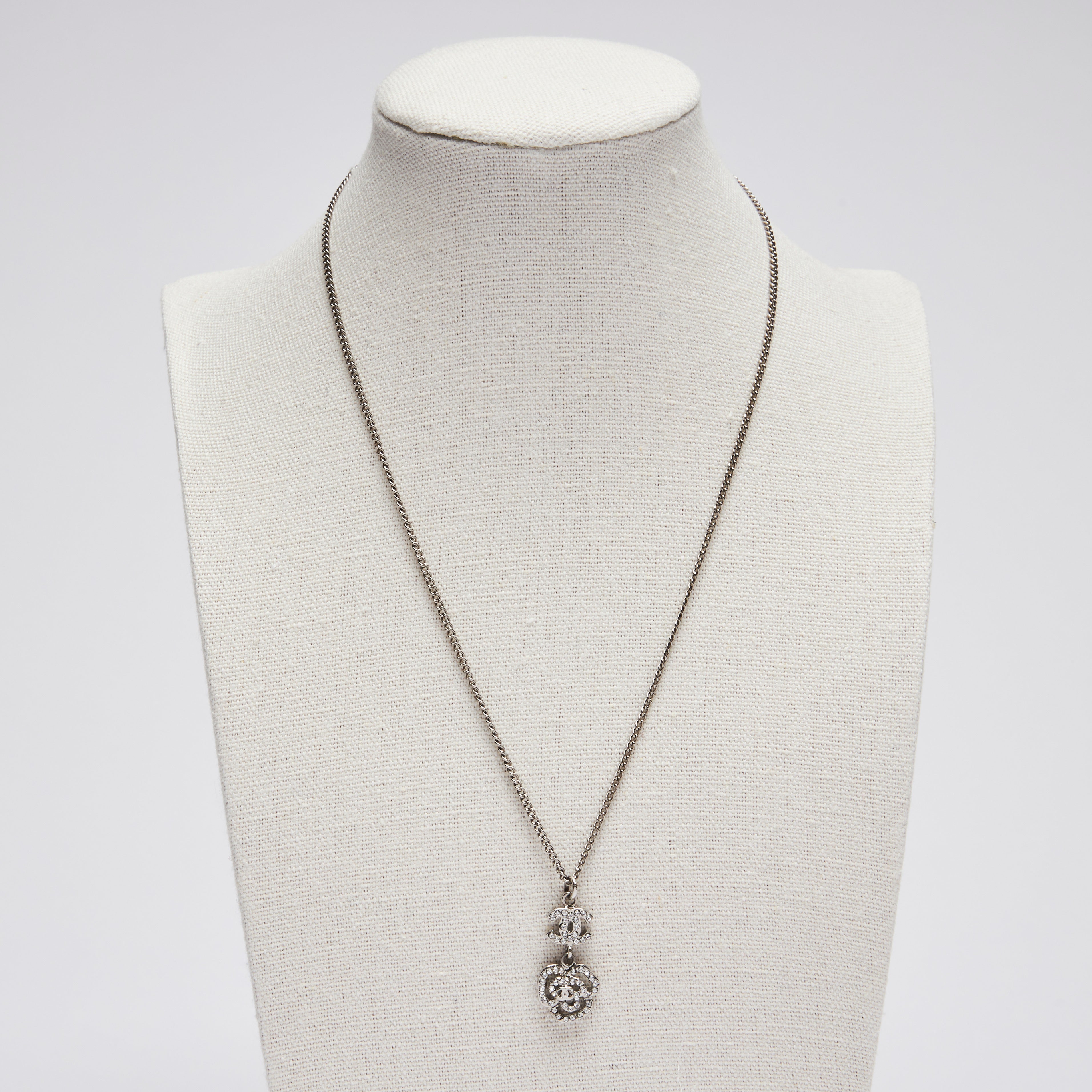 Chanel Double-Sided Silver Tone Pendant Necklace