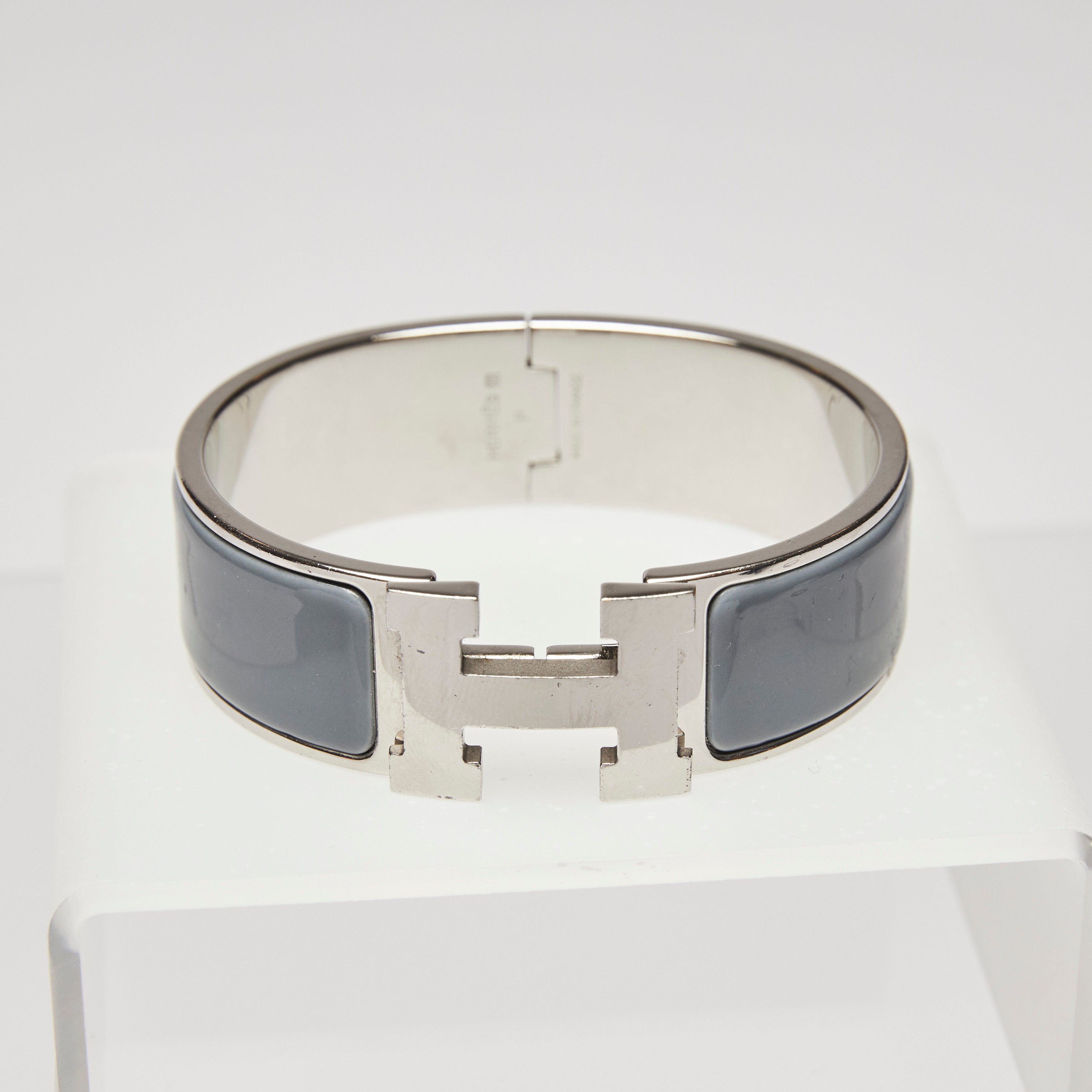 Hermes Clic H Navy and Silver Bracelet