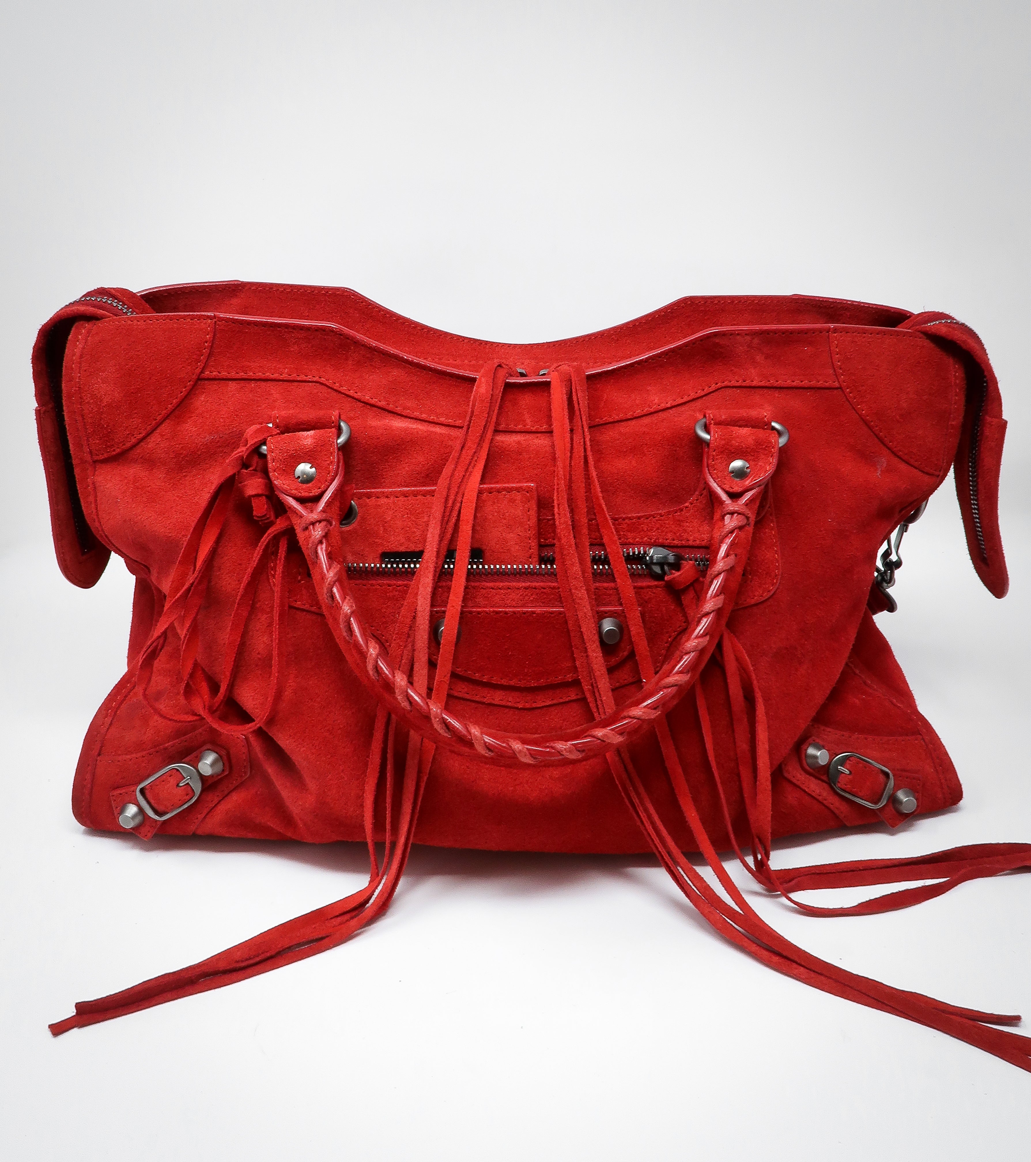 Centimeter farvel tekst Balenciaga Medium Red Suede City Bag | Luxury Finds Consignment