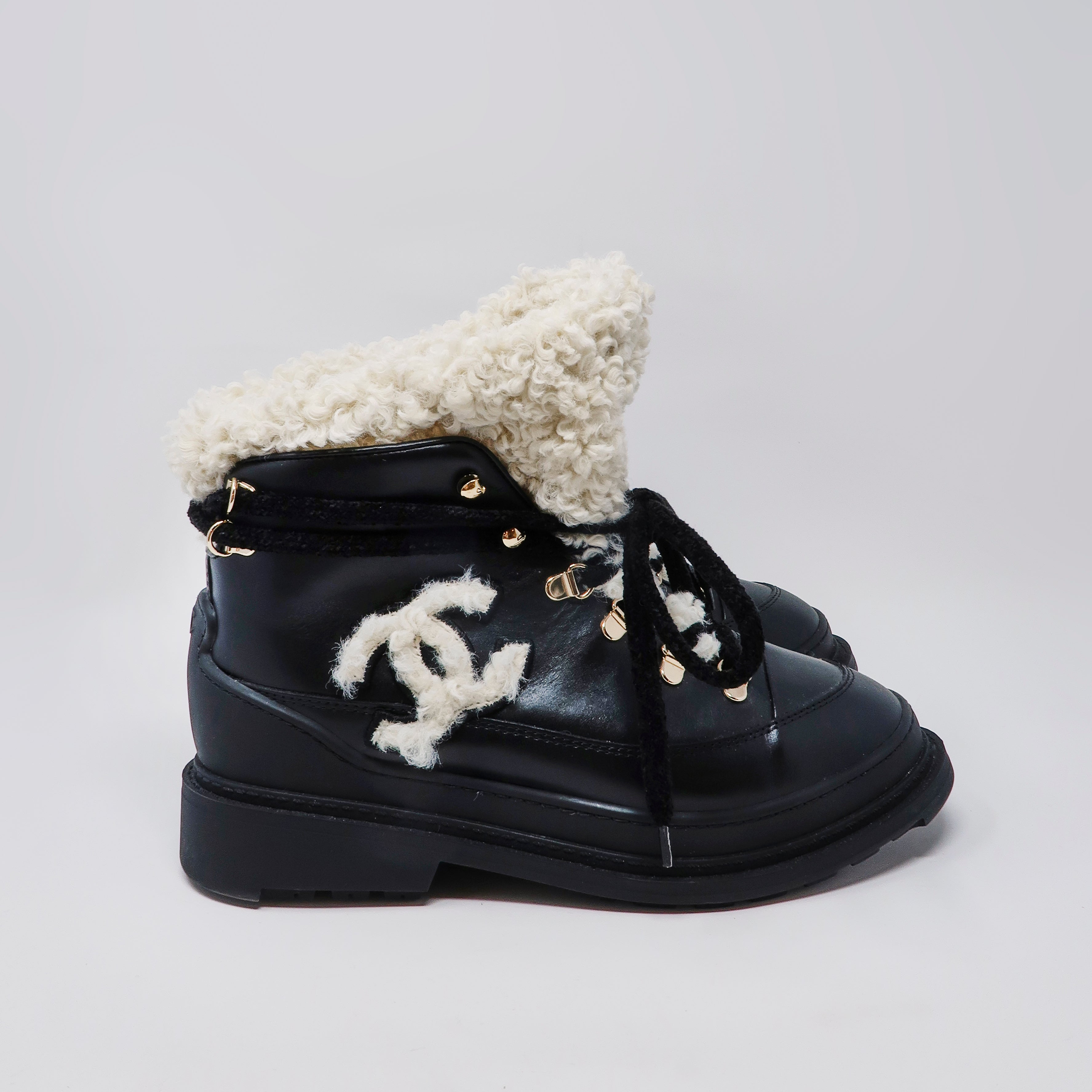 Chanel Women Lace Up Boots White and Black  Luxurysnob