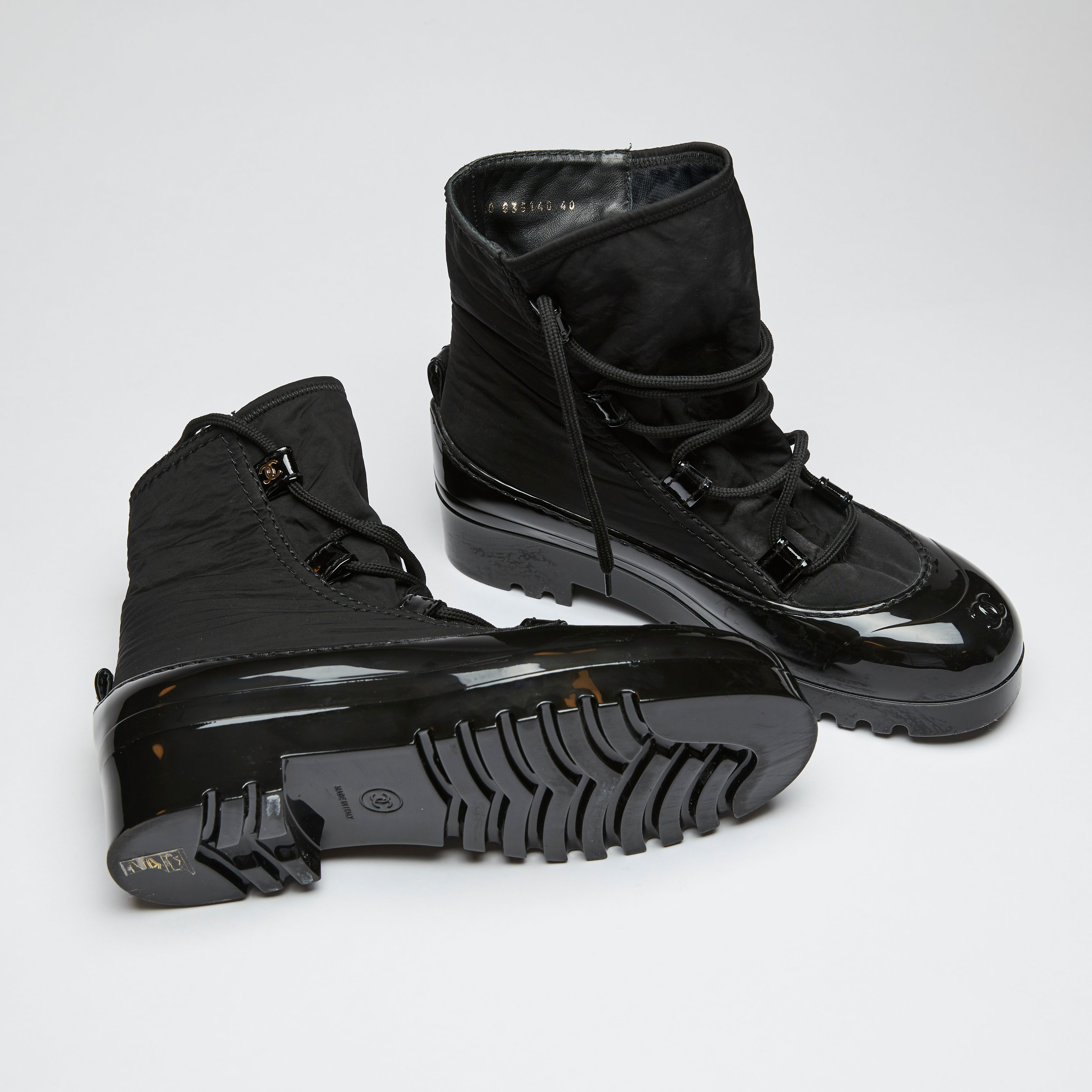 Chanel Black Nylon Lace Up Ankle Boots | Luxury Finds Consignment