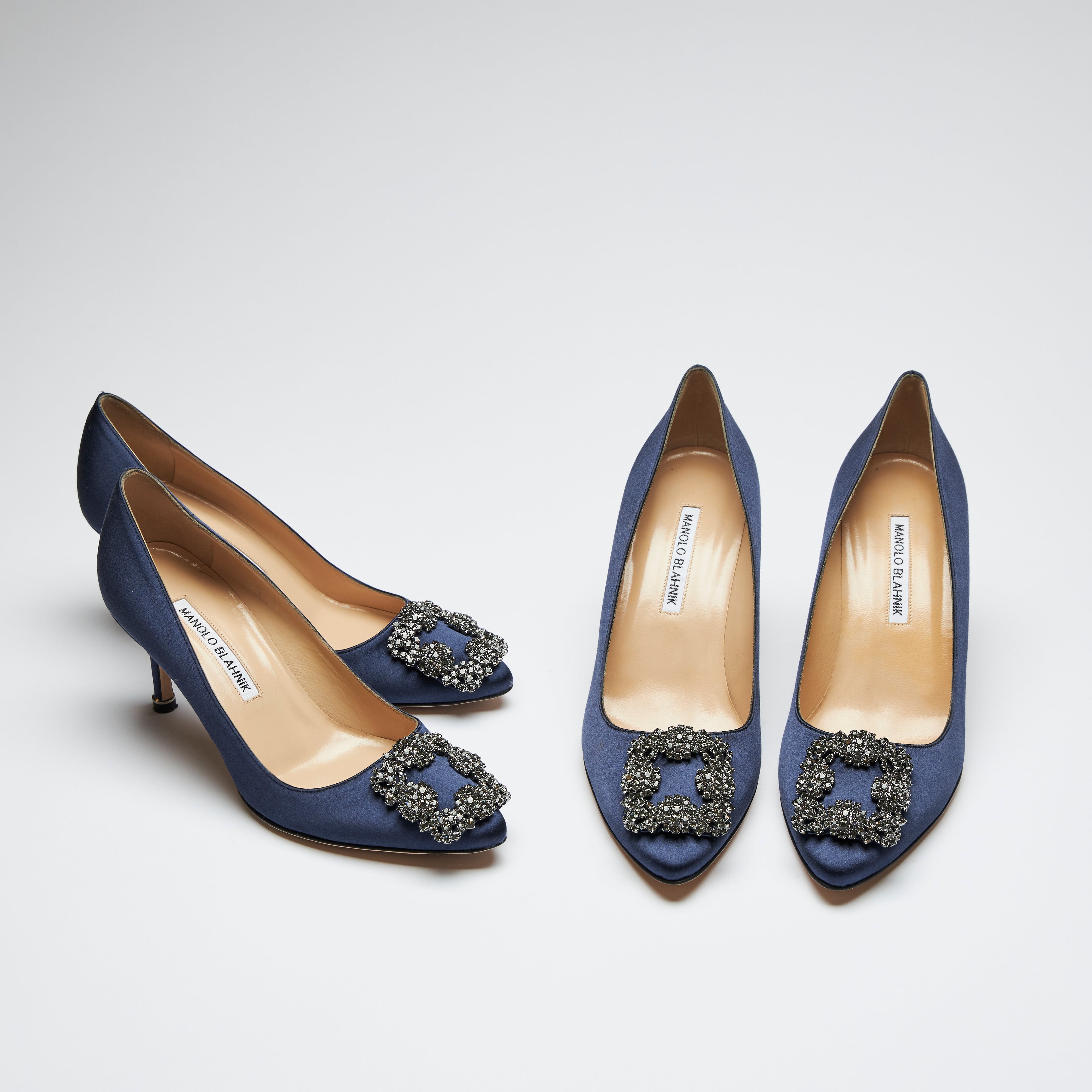 Manolo Blahnik Navy Blue Hangisi Heels | Luxury Finds Consignment