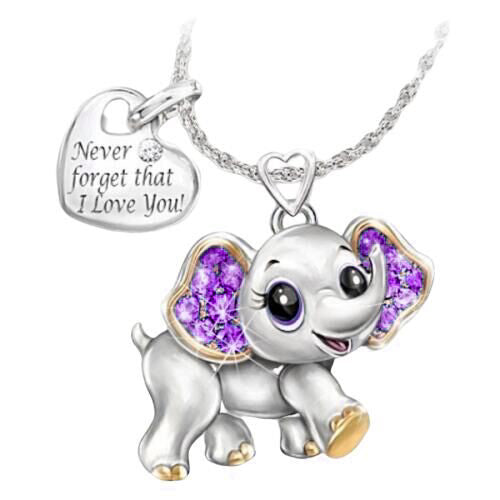 Whimsical Blue Elephant Necklace: Cute Cartoon Animal Jewelry Gift for Women and Kids.