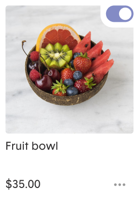 A colorful fruit bowl with various fruits, priced at $35.00.