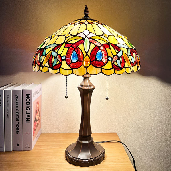 Capulina Tiffany Table Lamp Bedside Reading Lamp 2-Light 16X16X24 Inches Antique Victorian Art Style Desk Lamp for Bedrooms Living Room Office