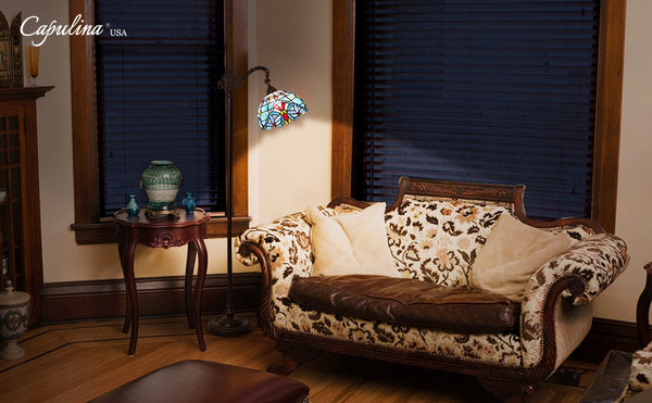 Gorgeous Light Blue Style Tiffany Reading Floor Lamp Decor for Living Room