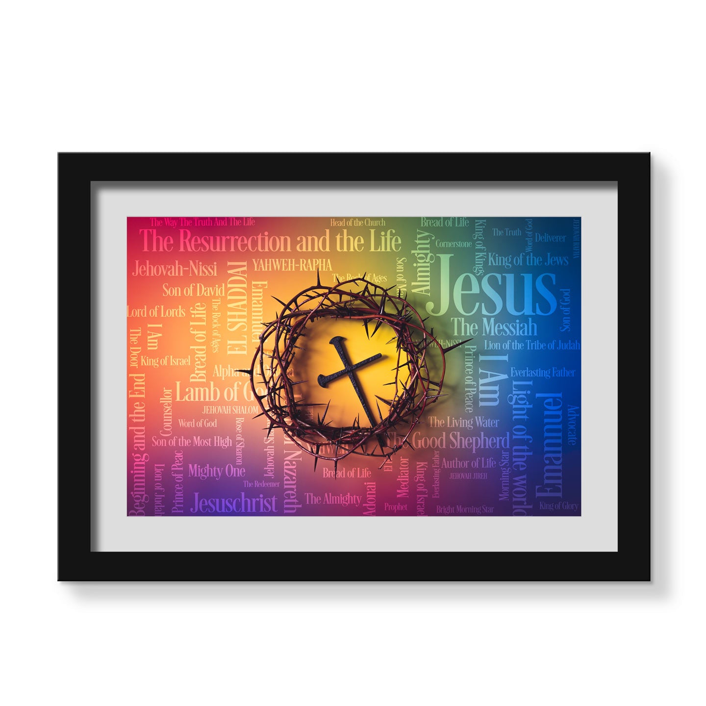 Crown of Thorns with cross with Jesus names and attributes.