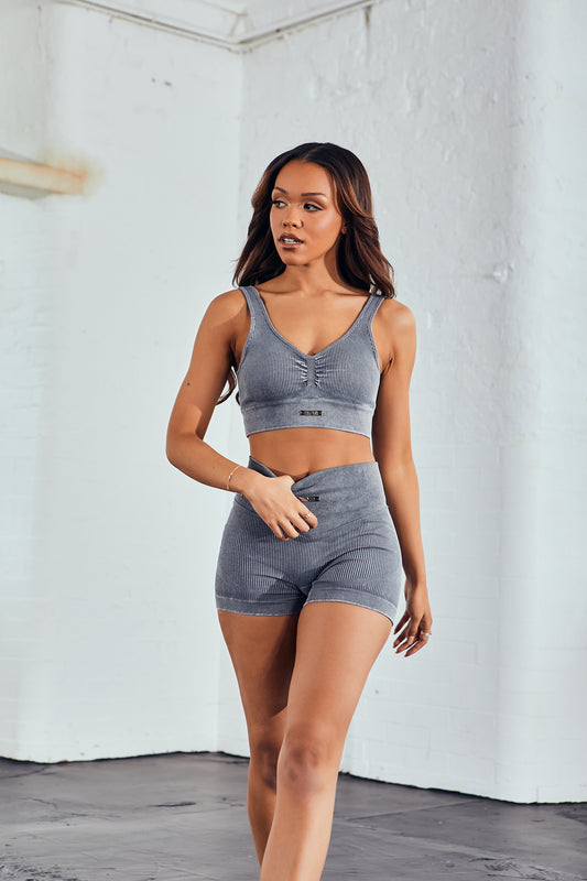 Charcoal Blue Acid Wash Seamless Ruched Bum Shorts – Never Stand Still