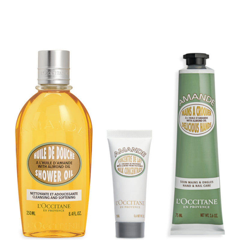Image of L'Occitane en Provence Almond - Body Care Collection 250 Olio Doccia Corpo + 20 ML Latte Corpo + 75 ML Crema Mani - 250 Olio Doccia Corpo + 20 ML Latte Corpo + 75 ML Crema Mani cod088
